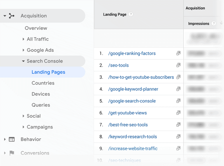 landing pages data in google analytics