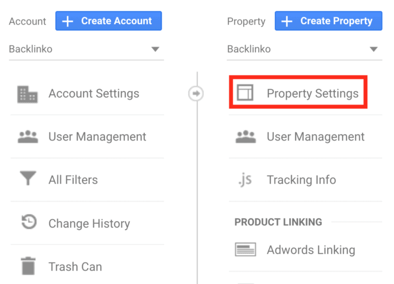 Google analytics property settings