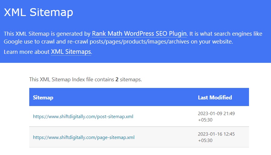 sitemap link appearance of rankmath