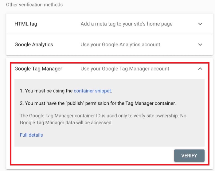 google site verification by using google tag manager
