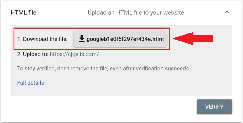 html file uploading for site verification