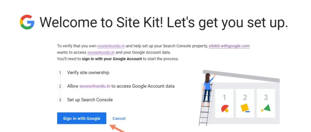 google site kit setup page