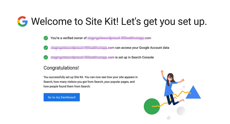 Google site kit setup welcome screen